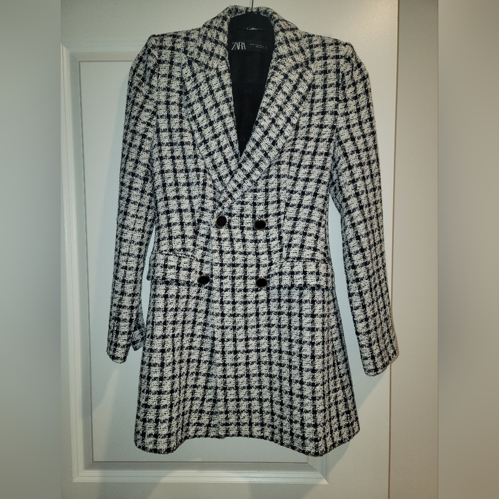 Worn Once ZARA tweed Chic Black and White Plaid Blazer